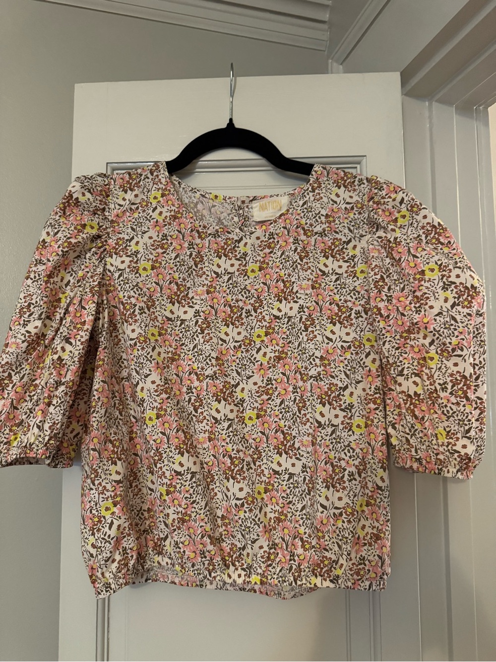 Nation LTD Pink and Yellow Floral Puff-Sleeve Blouse XS